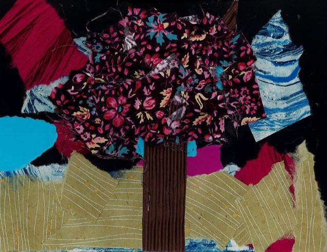 Paper collage of a tree.